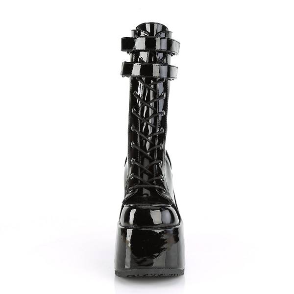 Demonia Camel-250 Black Patent Stiefel Herren D369-074 Gothic Halbhohe Stiefel Schwarz Deutschland SALE